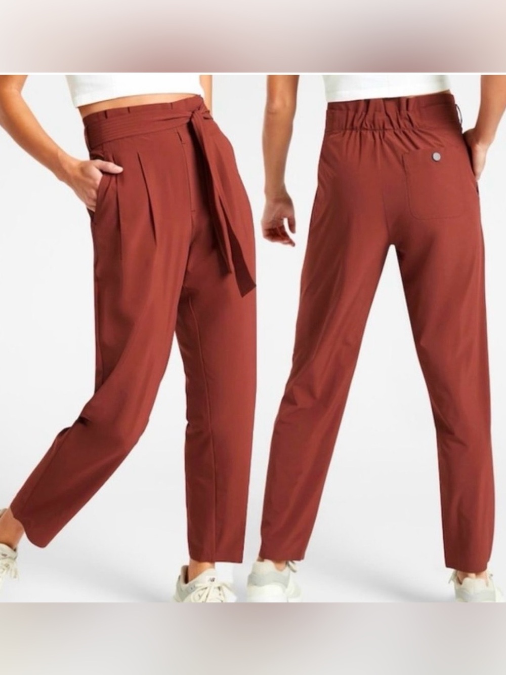 Athleta Skyline Pant II Cognac Brown Red 10 Elastic Tie Waist Dressy Athleisure